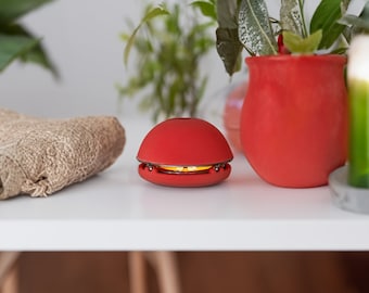 Egloo red: Pottery Accent Lamp and diffuser, Small Table Lamp, ceramic Cute Lamp, pottery Lamp, Unique Lamp, Housewarming Lighting Gift