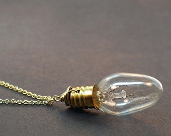 Steampunk Halsband - Mässing Återvunnet Glödlampsmycken, Steampunk Smycken, Glödlampshalsband, Glödlampshalsband, Presentidé