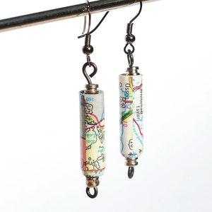 Upcycled US Road Atlas Map Papier Bead Ohrringe, Recyclingpapier Schmuck, Reise Geschenk, Traveler Geschenk, Fernweh, Spaß, Niedlich