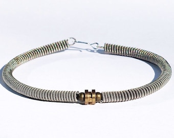 Guitar String Bracelet- Upcycled Silver & Brass Bass Ball End Bracelet, Guitar String Jewelry, Guitar Player Gift, Music Teacher, Grunge