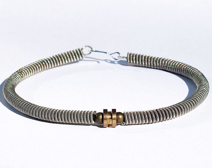Guitar String Bracelet- Upcycled Silver & Brass Bass Ball End Bracelet, Guitar String Jewelry, Guitar Player Gift, Music Teacher, Grunge