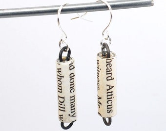 To Kill a Mockingbird Boucles d'oreilles - Bijoux en perles de papier recyclé, Cadeau de rat de bibliothèque, Cadeau littéraire, Littérature, Amoureux des livres, Harper Lee, Minimal