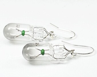 Mini Light Bulb Earrings- Upcycled Lightbulbs, Fun Geek Gift, Industrial, Contemporary Jewelry, Science, Cyberpunk, Post Apocalyptic, Quirky