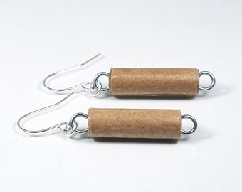 Brown Paper Bag Earrings- Upcycled Paper Bead Jewelry, Recycled, Sustainable, Minimal, Contemporary, Eco Friendly Gift, Boho Style, Tan