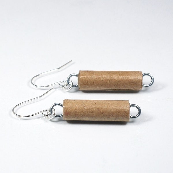 Brown Paper Bag Earrings- Upcycled Paper Bead Jewelry, Recycled, Sustainable, Minimal, Contemporary, Eco Friendly Gift, Boho Style, Tan