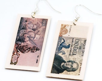 Italian Jewelry- Upcycled Italian Lira Earrings, Italian Lover, Italy, Money, Travel Gift, Traveler, Lire, Souvenir, Boho, Italian Teacher