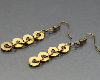 Brass Circle Earrings- Brass Earrings Geometric, Washer Earrings, Hardware Jewelry, Brass Dangle Earrings, Industrial Jewelry, Modern