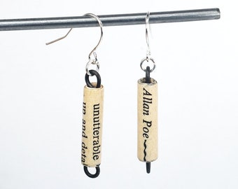 Edgar Allan Poe Earrings- Upcycled Paper Bead Jewelry, Bookworm Gift, Literary Present, Literature, Bookish, Book Lover, Mystery Writer