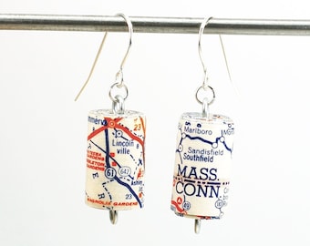 Pendientes con mapa de EE. UU. - Pendientes de cuentas de papel, joyería con mapa de EE. UU., joyería de papel, joyería de EE. UU., regalo de viaje, regalo para viajeros