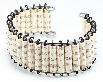 Paper Bead Jewelry- Upcycled Japanese Paper Bead Bracelet, Chunky Cuff Bracelet, Japanese Jewelry, Paper Jewelry, Japanese Teacher Gift
