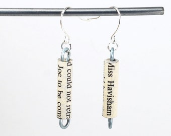 Boucles d'oreilles grandes attentes - Charles Dickens, bijoux en perles de papier recyclé, cadeau rat de bibliothèque, cadeau littéraire, littérature, amateur de livres, minimal