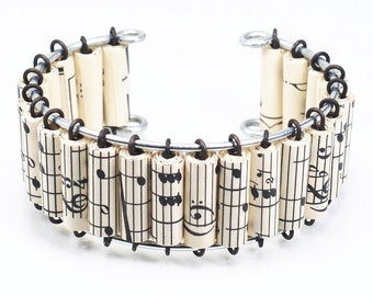 Sheet Music Bracelet- Paper Bead Jewelry, Vintage Music Cuff Bracelet, Paper Bead Bracelet, Music Jewelry, Paper Jewelry, Music Lover Gift