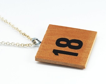 Number 18 Necklace- Upcycled Wood, Eighteen Pendant, Found Object Jewelry, Boho Jewelry, Minimal, Contemporary Jewelry, Wooden Square