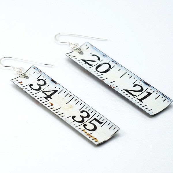 White Tape Measure Earrings- Upcycled Ruler Jewelry, Found Object Jewelry, Quirky Earrings, Kitsch Earrings, Contemporary Jewelry