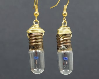 Upcycled Brass Light Bulb Earrings- Steampunk, Science Jewelry, Geek Gift, Lightbulb, Unusual, Post Apocalyptic, Wasteland, Grunge, Quirky