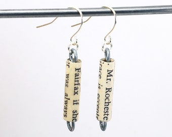 Boucles d’oreilles Jane Eyre - Bijoux en perles de papier recyclées, Cadeau de rat de bibliothèque, Cadeau littéraire, Littérature, Livresque, Amoureux des livres, Charlotte Bronte, Minimal