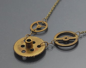 Brass Gear Steampunk Necklace- Upcycled Clock Gear, Steam Punk Jewelry, Clockwork, Cog, Industrial, Post Apocalyptic, Grunge, Alternative