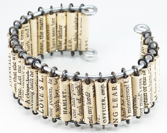 Bijoux Shakespeare - Bracelet manchette épais en perles de papier Shakespeare recyclées, bijoux en perles de papier, cadeau pour les amoureux des livres, bijoux en papier, cadeau littéraire
