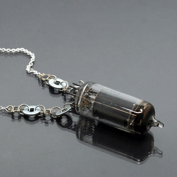 Silver Vacuum Tube Necklace- Cyberpunk, Hardware, Industrial Jewelry, Steampunk Jewelry, Dark Fashion, Edgy, Wasteland, Post Apocalyptic