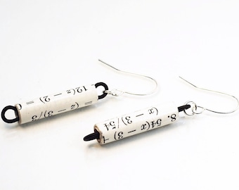 Math Geek Jewelry- Black & White Calculus Earrings, Paper Bead Jewelry, Science, Fun, Quirky, Math Teacher Gift, STEM, Mathematics Nerd