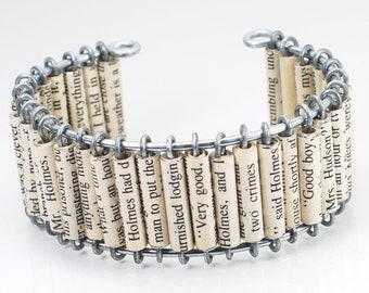 Bijoux Sherlock Holmes - Bracelet de manchette chunky en perles de papier recyclées, cadeau d’amant de livres mystères, littéraire, littérature, bookish, cadeau pour elle