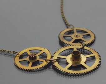 Steampunk Brass Gear Necklace- Upcycled Clock Gear, Steam Punk Jewelry, Clockwork, Cog, Industrial, Post Apocalyptic, Grunge, Alternative