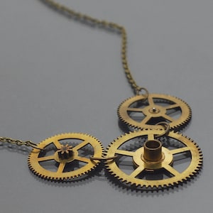 Steampunk Brass Gear Necklace- Upcycled Clock, Steam Punk Jewelry, Clockwork, Cog, Goth Industrial, Post Apocalyptic, Grunge, Alternative