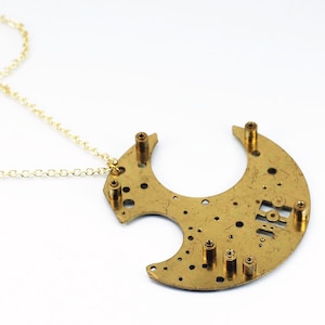 Geometric Brass Circle Necklace- Upcycled Clock Part Steampunk Jewelry, Industrial, Statement Necklace, Contemporary Jewelry, Unisex, Modern