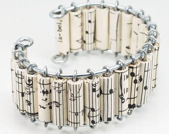 Sheet Music Bracelet- Paper Bead Jewelry, Music Chunky Cuff Bracelet, Paper Bead Bracelet, Music Jewelry, Paper Jewelry, Music Lover Gift