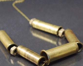Brass Pinball Shooter Sleeve Necklace- Contemporary Jewelry, Bold, Edgy, Geometric, Industrial, Modern, Statement, Post Apocalyptic, Grunge