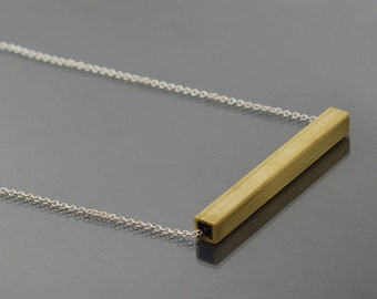 Brass Bar Necklace- Square Brass Tube Necklace, Silver Chain, Modern Jewelry, Minimalist Necklace, Pendant Necklace, Layering Necklace