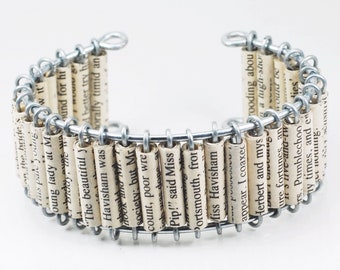 Charles Dickens Jewelry- Great Expectations, Upcycled Paper Bead Chunky Cuff Bracelet, Book Lover Gift, Literary, Literature, Bookish