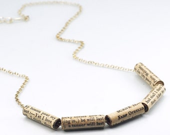 Shakespeare Paper Bead Necklace- Upcycled Paper Bead Jewelry, Book Lover, Literary Gift, English Teacher Gift, Bookworm, Bookish, Reader