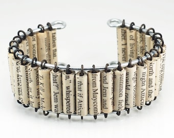To Kill a Mockingbird Jewelry- Upcycled Paper Bead Chunky Cuff Bracelet, Book Lover Gift, Literary, Literature, Bookish, Harper Lee, for Her
