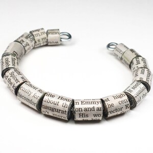 Newspaper Jewelry- Upcycled Paper Bead Bracelet, Cuff Bracelet, Journalist Gift, Word Jewelry, Paper Bead Jewelry, First Anniversary Gift