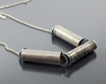 Silver Pinball Shooter Sleeve Necklace- Contemporary Jewelry, Bold, Edgy, Geometric, Industrial, Modern, Statement, Post Apocalyptic, Grunge