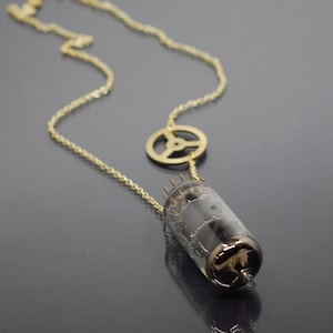 Steampunk Brass Vacuum Tube Necklace- Cyberpunk, Goth Industrial, Dark Fashion, Wasteland, Post Apocalyptic, Grunge, Clock Gear, Alternative