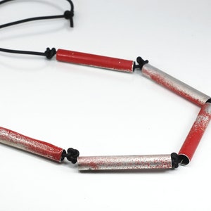 Red Tube Statement Necklace- Long Rubber Necklace, Modern, Art Jewelry, Industrial, Unusual, Contemporary Jewelry, Unique, Avant Garde