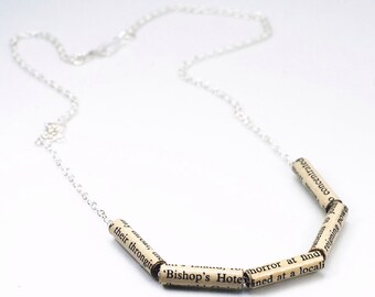 Edgar Allan Poe Necklace- Upcycled Paper Bead Jewelry, Minimal, Book Lover Gift, Literary Present, Bookworm, Literature, Bookish, Writer