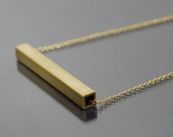 Brass Bar Necklace- Square Brass Tube Necklace, Simple Necklace, Modern Jewelry, Minimalist Necklace, Pendant Necklace, Layering Necklace