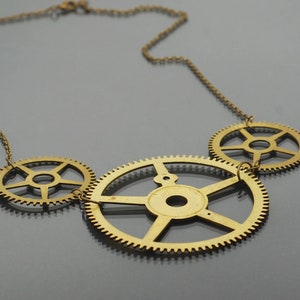 Large Brass Gear Steampunk Necklace- Steam Punk Jewelry, Clockwork, Industrial, Post Apocalyptic, Grunge, Alternative, Statement Necklace