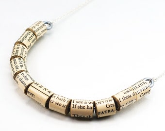 Shakespeare Jewelry- Shakespeare Upcycled Paper Bead Necklace, Paper Bead Jewelry, Book Lover Gift, Paper Jewelry, Literary Gift