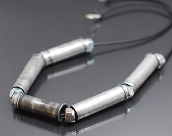 Silver & Black Pinball Shooter Sleeve Necklace- Contemporary Jewelry, Cyberpunk, Edgy, Industrial, Statement, Post Apocalyptic, Grunge