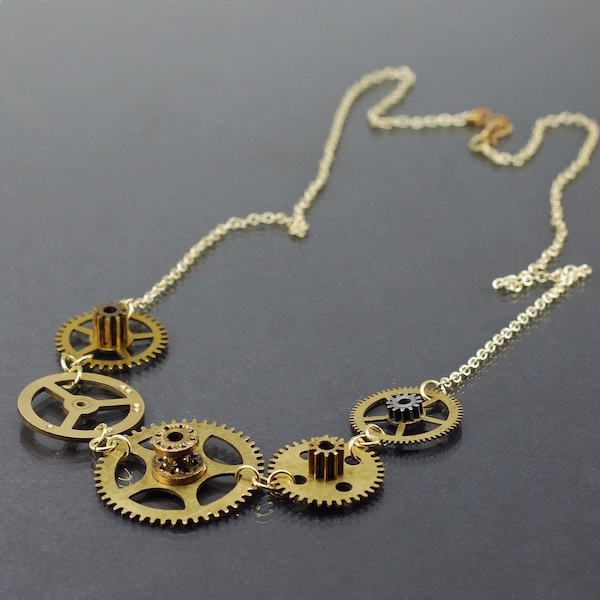 Brass Clockwork Necklace- Steampunk Upcycled Clock Gear, Steam Punk Jewelry, Cog, Industrial, Post Apocalyptic, Grunge, Alternative, Goth