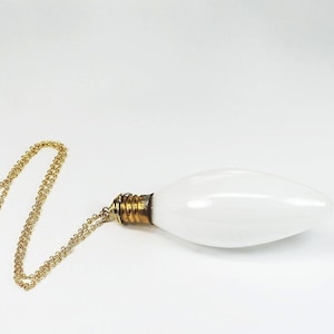 Steampunk Necklace- Brass Upcycled Large White Light Bulb Necklace Steampunk Jewelry, Lightbulb Necklace