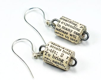 Paper Bead Earrings- Upcycled English Dictionary Jewelry, Paper Bead Jewelry, Book Lover Gift, Paper Jewelry, Word Lover, Teacher Gift