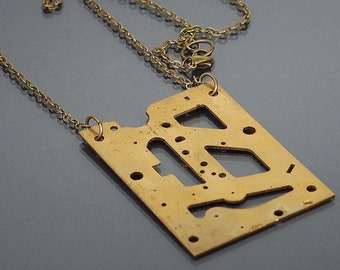 Steampunk Necklace- Brass Upcycled Rectangle Clock Part Steampunk Jewelry, Industrial, Modern Contemporary Jewelry, Grunge, Alternative