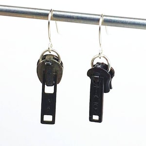 Black Zipper Pull Earrings- Novelty, Fun, Cute, Sewing Present, Upcycled, Fashion, Gift for Sewer, Quirky, Kitsch, Recycled, Grunge