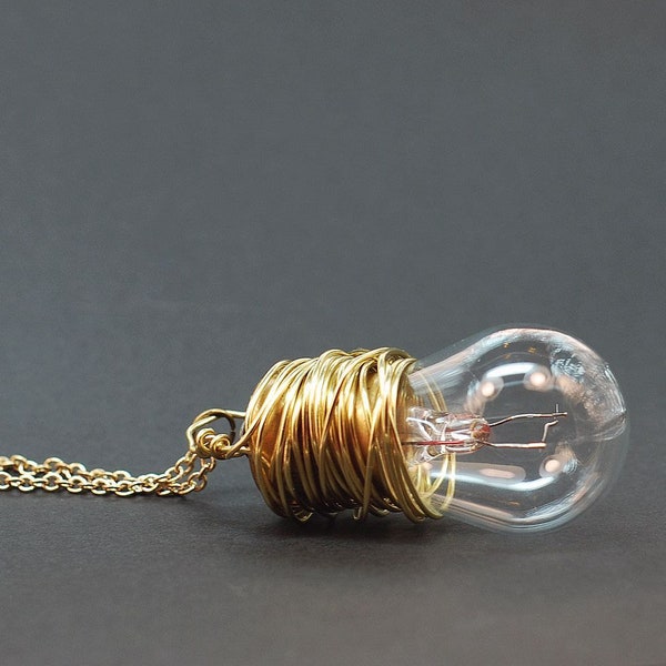 Steampunk Necklace- Brass Upcycled Light Bulb Necklace, Steampunk Jewelry, Lightbulb Necklace, Steam Punk Jewelry, Cyberpunk Jewelry, Grunge