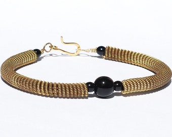 Guitar String Bracelet- Black & Brass Upcycled Guitar String Jewelry, Music Jewelry, Guitar Player Gift, for Men or Women, Acoustic Guitar